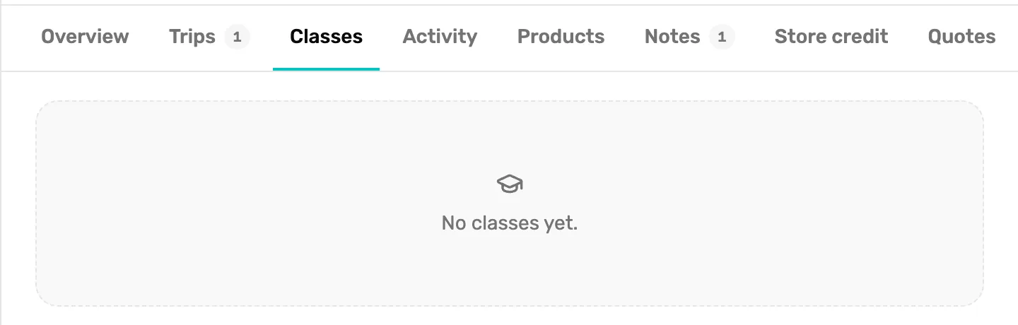 The Classes tab with No classes yet